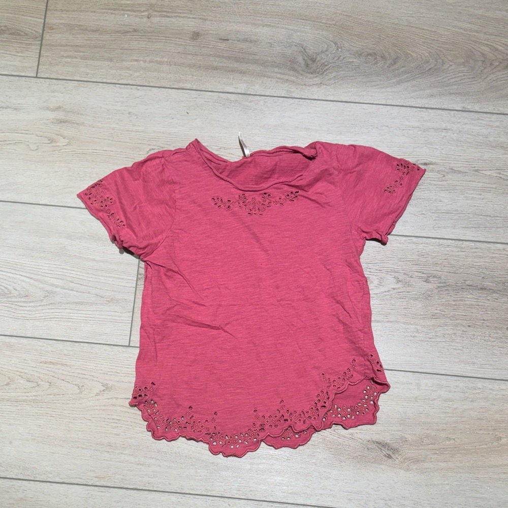Free People Pink Eyelet Trim Blouse